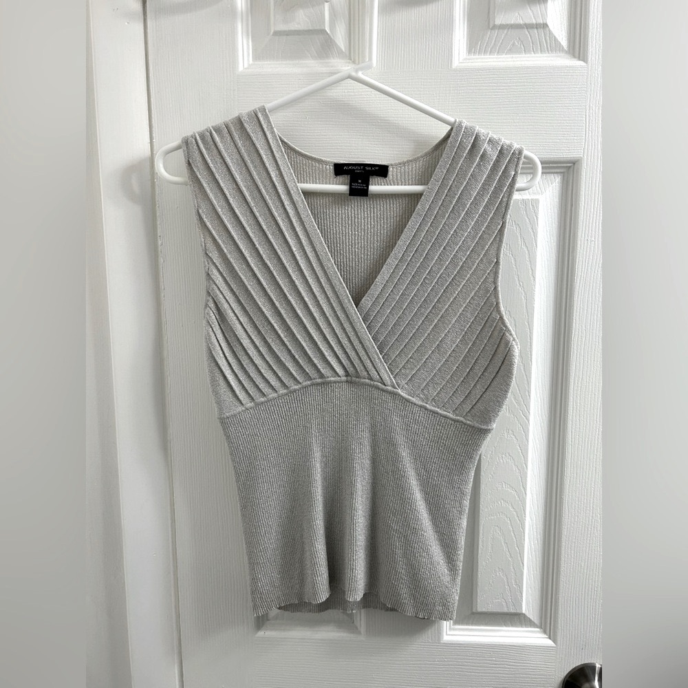 August Silk Silver Sleeveless Top size Medium